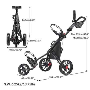 CaddyTek CaddyLite 11.5 V3 3 Wheel Golf Push Cart – Superlite, Lightweight, Easy Fold