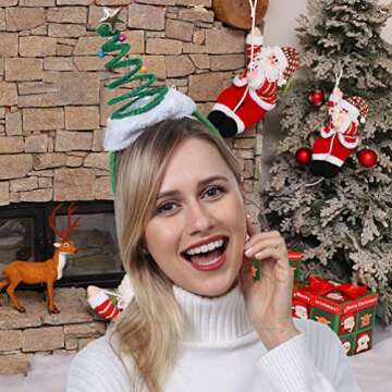 ADJOY Springy Christmas Tree Headband with Bells Santa Headwear - One Size Fits Most