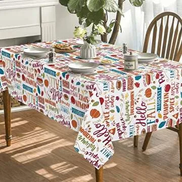 Horaldaily Fall Tablecloth 60x84 Inch Rectangular, Hello Autumn Harvest Thanksgiving Colorful Graffiti Table Cover for Party Picnic Dinner Decor