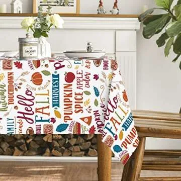 Horaldaily Fall Tablecloth 60x84 Inch Rectangular, Hello Autumn Harvest Thanksgiving Colorful Graffiti Table Cover for Party Picnic Dinner Decor