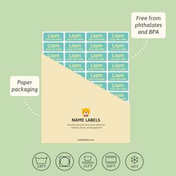 TeddyLabels - Clothing Labels for Nursing Home (120) – Self-Adhesive Name Tags for Clothes and Personal Items. Personalized Labels for Daycare, Nursing Homes, and Laundry Use - Turquoise