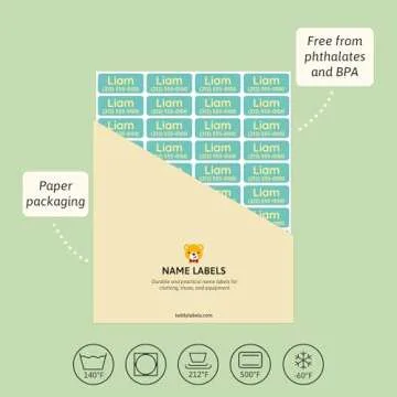 TeddyLabels - Clothing Labels for Nursing Home (120) – Self-Adhesive Name Tags for Clothes and Personal Items. Personalized Labels for Daycare, Nursing Homes, and Laundry Use - Turquoise