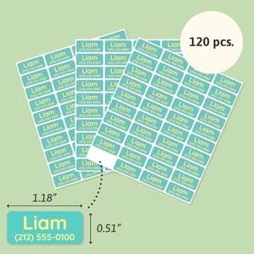 TeddyLabels - Clothing Labels for Nursing Home (120) – Self-Adhesive Name Tags for Clothes and Personal Items. Personalized Labels for Daycare, Nursing Homes, and Laundry Use - Turquoise