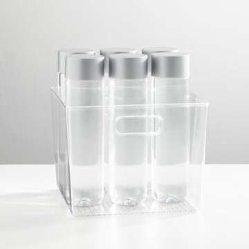 mDesign Plastic Modern Storage Organizer Bin Basket with Handles for Kitchen Organization - Shelf, Cubby, Cabinet, and Closet Organizing Decor - Ligne Collection - Clear