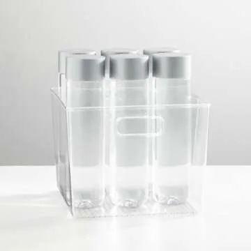 mDesign Plastic Modern Storage Organizer Bin Basket with Handles for Kitchen Organization - Shelf, Cubby, Cabinet, and Closet Organizing Decor - Ligne Collection - Clear