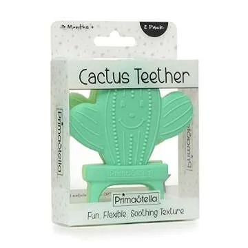 PrimaStella Silicone Cactus Teethers for Infants, Babies and Toddlers - Safety Tested - BPA Free - Cute, Soothing, Easy to Hold - Baby Teether Toy Set of 2 - Green & Neo Mint