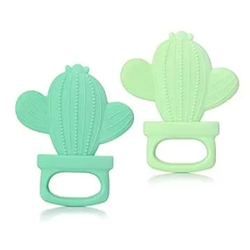 PrimaStella Silicone Cactus Teethers for Infants, Babies and Toddlers - Safety Tested - BPA Free - Cute, Soothing, Easy to Hold - Baby Teether Toy Set of 2 - Green & Neo Mint