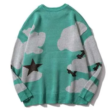 LATAHUO Long Sleeve Crewneck Anime Rapper Knit Sweater Harajuku Hip Hop Rap Vintage Knitted Sweater Streetwear(Black, Small)