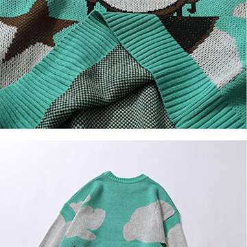 LATAHUO Long Sleeve Crewneck Anime Rapper Knit Sweater Harajuku Hip Hop Rap Vintage Knitted Sweater Streetwear(Black, Small)