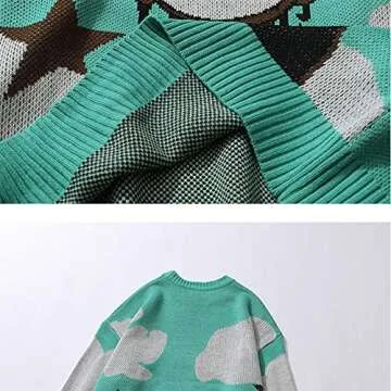 LATAHUO Long Sleeve Crewneck Anime Rapper Knit Sweater Harajuku Hip Hop Rap Vintage Knitted Sweater Streetwear(Black, Small)