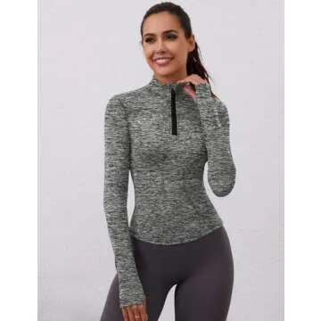 Womens Shirts Fall Workout Crop Tops Quarter Zip Pullover Long Sleeve Running Breathable Athletic Golf Shirt(Heather Grey,X-Small)