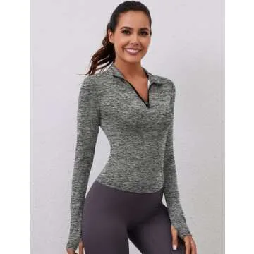 Womens Shirts Fall Workout Crop Tops Quarter Zip Pullover Long Sleeve Running Breathable Athletic Golf Shirt(Heather Grey,X-Small)