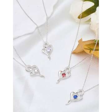 ITS4YEO 925 Sterling Silver A Pair Heart Birthstone Necklaces Zircon Pendant Necklaces for Women Jewelry Gift for Women Wife Her Valentines Gift(June)