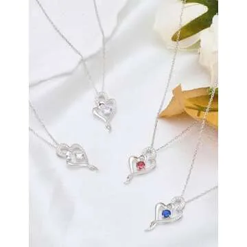 ITS4YEO 925 Sterling Silver A Pair Heart Birthstone Necklaces Zircon Pendant Necklaces for Women Jewelry Gift for Women Wife Her Valentines Gift(June)