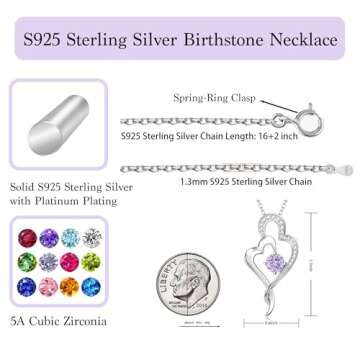 ITS4YEO 925 Sterling Silver A Pair Heart Birthstone Necklaces Zircon Pendant Necklaces for Women Jewelry Gift for Women Wife Her Valentines Gift(June)