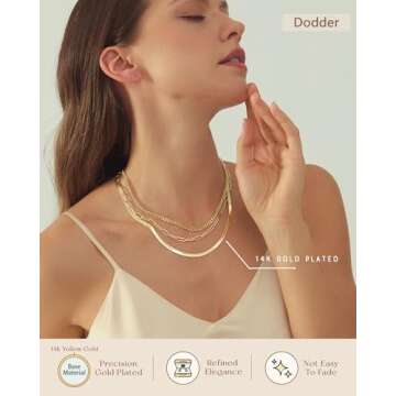 Gold Layered Necklaces for Women, 14K Gold Plated Dainty Gold Chain Choker Necklace Stack, Herringbone Necklaces Set Gold Jewelry for Women
