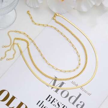 Gold Layered Necklaces for Women, 14K Gold Plated Dainty Gold Chain Choker Necklace Stack, Herringbone Necklaces Set Gold Jewelry for Women