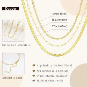 Gold Layered Necklaces for Women, 14K Gold Plated Dainty Gold Chain Choker Necklace Stack, Herringbone Necklaces Set Gold Jewelry for Women