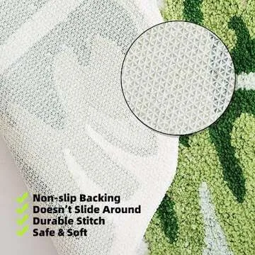 Panstar Green Leaf Bath Mat, Large Banana Leaf Plant Bathroom Runner Rug Non Slip Absorbent Cute Palm Shaped Bathtub Rug Bathroom Plush Shower Rugs (45"X20")