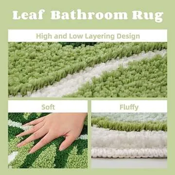 Panstar Green Leaf Bath Mat, Large Banana Leaf Plant Bathroom Runner Rug Non Slip Absorbent Cute Palm Shaped Bathtub Rug Bathroom Plush Shower Rugs (45"X20")