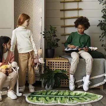 Panstar Green Leaf Bath Mat, Large Banana Leaf Plant Bathroom Runner Rug Non Slip Absorbent Cute Palm Shaped Bathtub Rug Bathroom Plush Shower Rugs (45"X20")