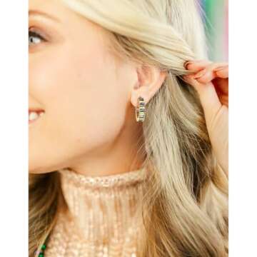 GLOQUAT Mardi Gras Earrings for Women 14k Gold CZ Carnival Holiday Hoop Earrings Fashion Round Circle Hoops Earrings for Women Festive Party Jewelry Gifts Lightweight and Hypoallergenic 25mm