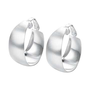 Yoursfs Silver Clip Thick Hoop Earrings For Women Clip On Platinum Plated Non Pierced Ears 35mm Large Earring