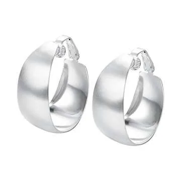 Yoursfs Silver Clip Thick Hoop Earrings For Women Clip On Platinum Plated Non Pierced Ears 35mm Large Earring