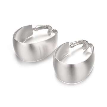 Yoursfs Silver Clip Thick Hoop Earrings For Women Clip On Platinum Plated Non Pierced Ears 35mm Large Earring