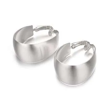 Yoursfs Silver Clip Thick Hoop Earrings For Women Clip On Platinum Plated Non Pierced Ears 35mm Large Earring