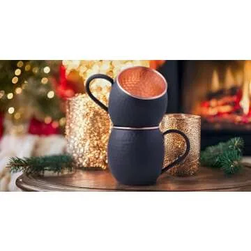 STAGLIFE 16 Oz Black Matte Moscow Mule Mugs Pure Copper Cups for Drinking Gifts for Him on Anniversa...