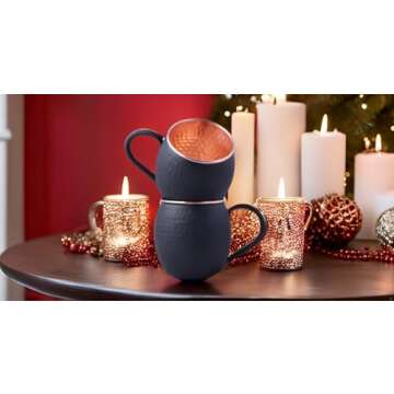 STAGLIFE 16 Oz Black Matte Moscow Mule Mugs Pure Copper Cups for Drinking Gifts for Him on Anniversary Genuine Copper Mugs for Moscow Mules Hammered Solid Unlined Cup Mug Set of 2