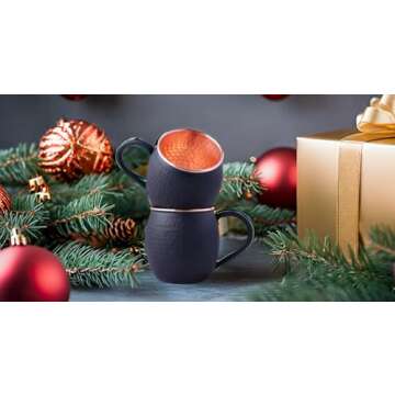 STAGLIFE 16 Oz Black Matte Moscow Mule Mugs Pure Copper Cups for Drinking Gifts for Him on Anniversary Genuine Copper Mugs for Moscow Mules Hammered Solid Unlined Cup Mug Set of 2