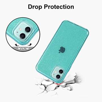 JJGoo Compatible with iPhone 11 Case, Glitter Sparkle Bling Anti-Scratch Shockproof Protective Flexible Phone Cases Cute Slim Thin Cover for Women Girls (6.1 inch) 2019 -Green Glitter