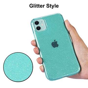 JJGoo Compatible with iPhone 11 Case, Glitter Sparkle Bling Anti-Scratch Shockproof Protective Flexible Phone Cases Cute Slim Thin Cover for Women Girls (6.1 inch) 2019 -Green Glitter