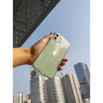 JJGoo Compatible with iPhone 11 Case, Glitter Sparkle Bling Anti-Scratch Shockproof Protective Flexible Phone Cases Cute Slim Thin Cover for Women Girls (6.1 inch) 2019 -Green Glitter