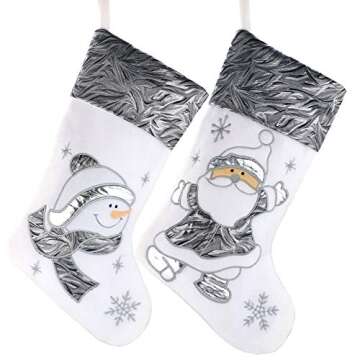 Classic White Silvery Christmas Stockings Set of 2