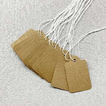 200Pcs Marking Tags Kraft Price Tags, Kraft Price Labels Display Tags with String Attached,Paper Hang Tags Writable Tags,Display Label for Crafts Clothing Jewelry Tags 1.9 × 1.2 Inches
