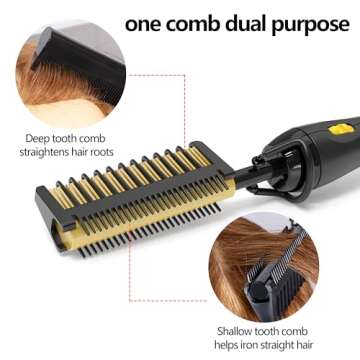 DAN Technology Hot Comb, 500, 60 Min Auto-Off, 7 Temperatures Adjustable Ceramic Hair Straightener Comb, for Black Hair, Professional hot Combs for Natural Black Hair