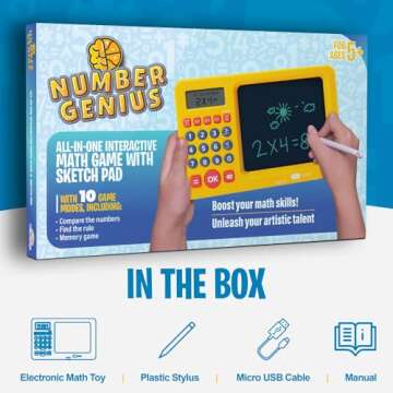 CoolToys Number Genius - Interactive Electronic Math Game with Sketch Pad - Educational Math Learning Games for Kids: Addition, Subtraction, Multiplication, Division, Number Comparison&Logic - Yellow