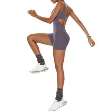 Vertvie Jumpsuits for Women Sexy Backless One Piece Jumpsuit Shorts Sleeveless Tummy Control V Back Scrunch Bodycon Romper(Purple,Small)
