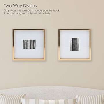 Mikasa 16x16 in. Gallery Frame for 15x15 in. Photo with 2 mm Beveled Mat, Vertical or Horizontal Display, Gold