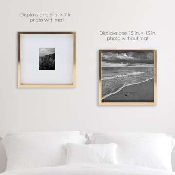 Mikasa 16x16 in. Gallery Frame for 15x15 in. Photo with 2 mm Beveled Mat, Vertical or Horizontal Display, Gold