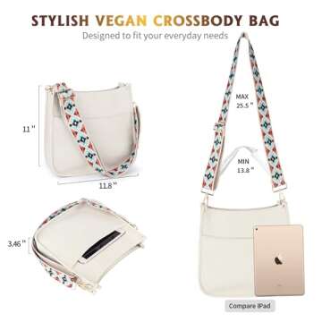 Viva Terry Vegan Leather Crossbody Fashion Shoulder Bag Purse with Adjustable Strap (White)