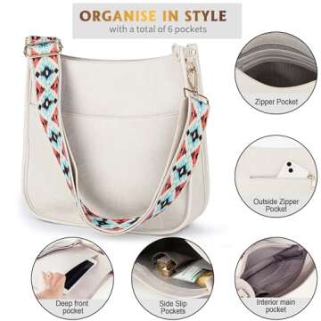 Viva Terry Vegan Leather Crossbody Fashion Shoulder Bag Purse with Adjustable Strap (White)