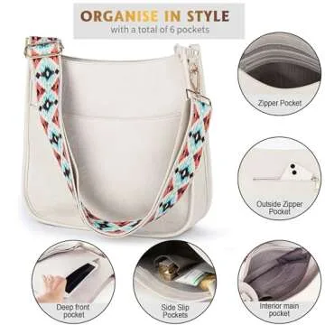 Viva Terry Vegan Leather Crossbody Fashion Shoulder Bag Purse with Adjustable Strap (White)