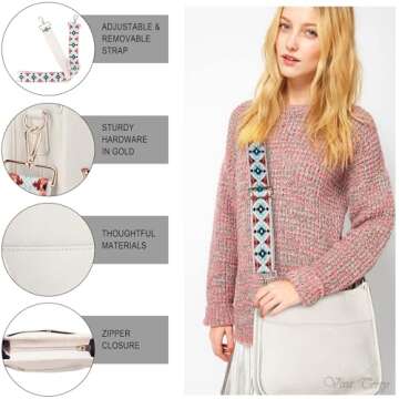 Viva Terry Vegan Leather Crossbody Fashion Shoulder Bag Purse with Adjustable Strap (White)