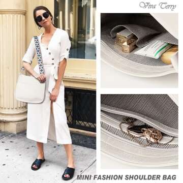 Viva Terry Vegan Leather Crossbody Fashion Shoulder Bag Purse with Adjustable Strap (White)