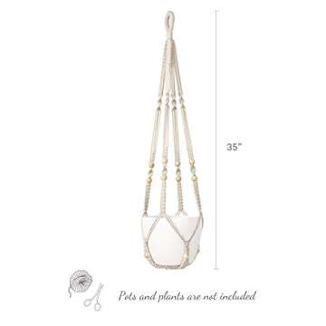 Mkono Macrame Plant Hanger Indoor Hanging Planter Basket with Wood Beads Decorative Flower Pot Holder No Tassels for Indoor Outdoor Boho Home Decor 35 Inch, Ivory, Set of 2 (POTS NOT Included)