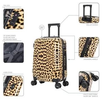 InUSA Cheetah Print 20-Inch Lightweight Spinner Luggage
